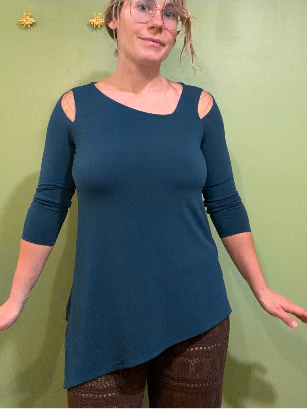 Alfani Asymmetrical Cold-Shoulder Long Sleeve Top - Teal